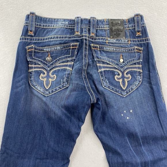 Rock Revival Jeans Mens 36 Blue Denim Pant Paul Straight Flap Pockets Distressed - Picture 5 of 16